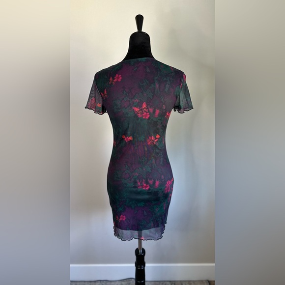 Women's Cut Butterfly Y2K Short Sleeve Crew Neck Short Bodycon Mesh Dress Size M - Picture 4 of 8